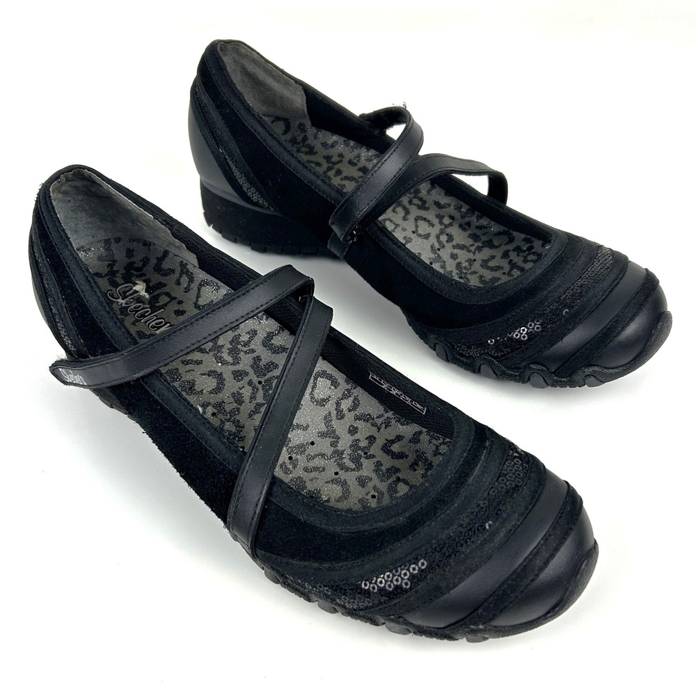 Skechers‎ Mary Jane Sneakers Black Sequined Strap Womens US 10